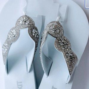 Womens' White Wedge Heel Size 7 Slip On 2 Inches Flip Flops Open Toe